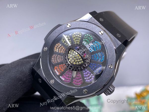 2022 New! Swiss Hublot Takashi Murakami Black Ceramic Rainbow Watch 45mm 1