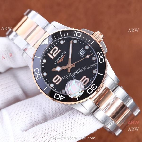 Swiss Quality Longines Hydroconquest Automatic 2-Tone Rose Gold Ceramic Bezel Rubber Strap 41mm 1