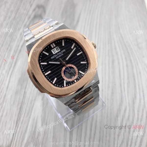 Patek Philippe Annual calendar Nautilus 8215 Two Tone Rose Gold Brown Dial Copy Watches 1