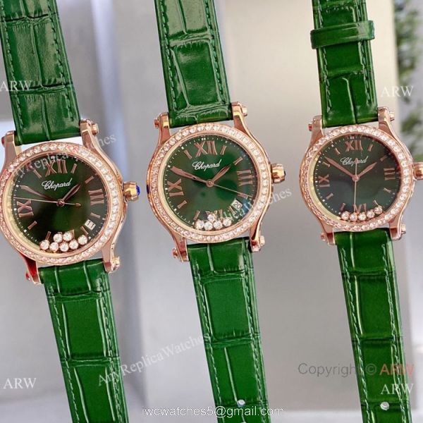 Copy Chopard Happy Sport Quartz Watch Rose Gold Olive Green Face 1