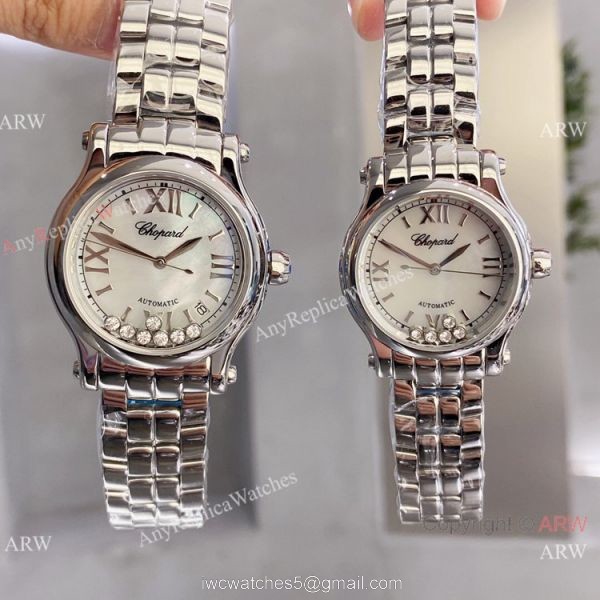 Replica Chopard Couple Watch Happy Sport Olive Green Dial Silver Case 1