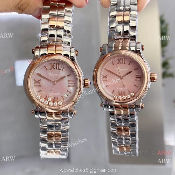 Copy Chopard Happy Sport Coral red 2-Tone Rose Gold Watches 1