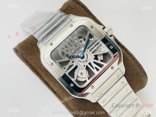 V8 Factory Super Clone Cartier Skeleton Santos Swiss Ronda4S20 Watch Stainless Steel Case 1