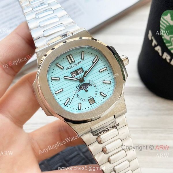 New Clone Patek Philippe Nautilus Annual Calendar watch Baby-Blue Face Rose Gold 42mm 1