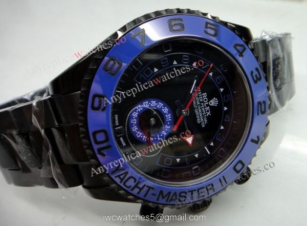 All Black Rolex Yachtmaster II Black Dial Blue Ceramic 44mm Replica watch 1