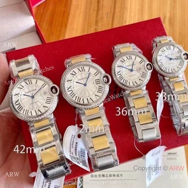 Copy Cartier Ballon Bleu Couple Watches Two Tone Diamond Automatic Movement 1