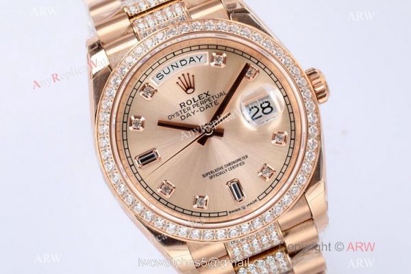 (EW) 1-1 Super Clone Rolex Day-Date 36mm Rose Gold Diamond Watch Swiss 3255 Movement 1