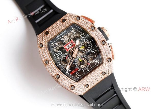 RM 011-FM Felipe Massa Rose Gold Diamond Richard Mille Knockoff Watches Asia 7750 1