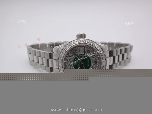 Replica Rolex Stainless Steel Watch Diamond &038; Green Dial Datejust Watch 2