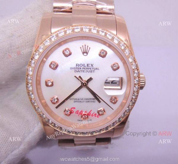 Rose Gold Diamond Bezel Rolex Replica Datejust Watch 36mm 2