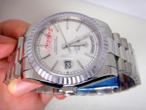 Rolex Day-Date Polished Stainless Steel Case Silver Dial Mens Watch 2