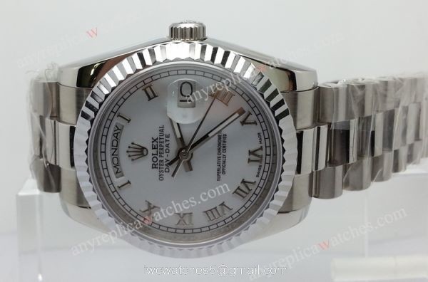 Rolex Day-Date Polished Stainless Steel White Dial Mens Replica Watch 2
