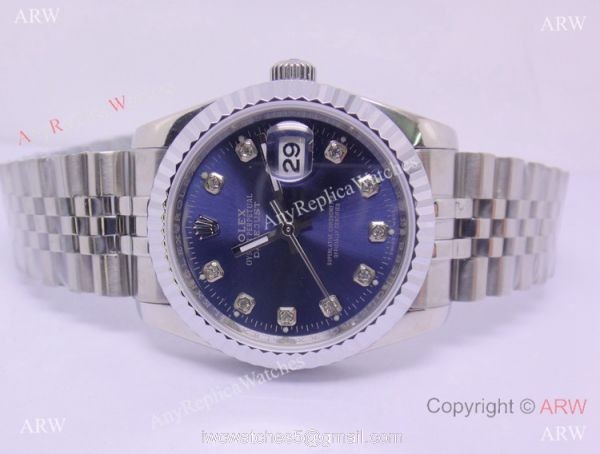 Rolex Datejust Silver Steel Blue Face Diamond Hour Markers Mens Watch 2