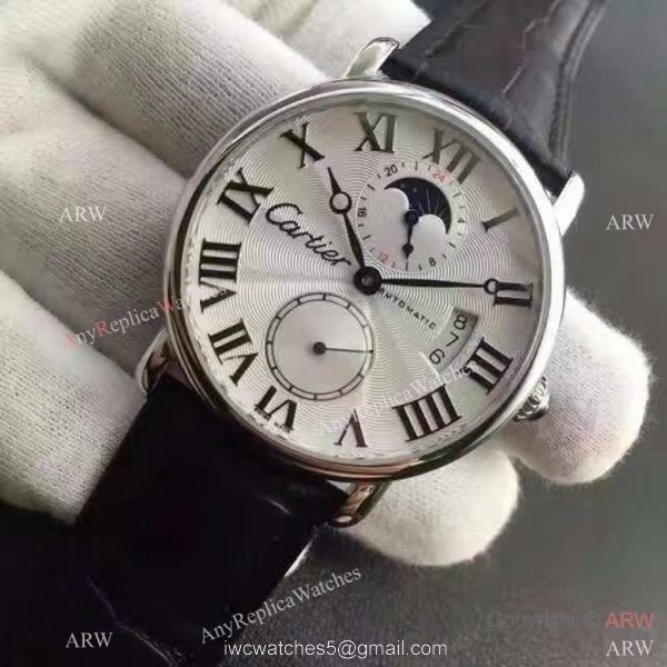 Copy Swiss Cartier Louis Moon Phase Watch SS Smooth Bezel 2