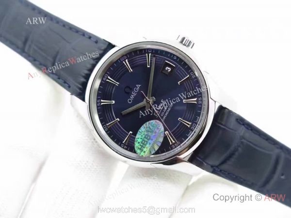 Swiss Grade Omega De Ville Fake Watch SS Blue Leather 8500 Movement 2