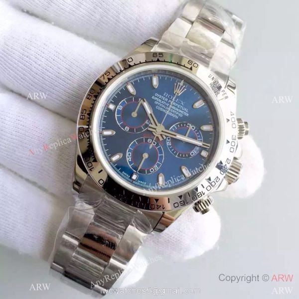 High Quality Rolex Daytona Blue Dial Replica Stainless Steel 7750 Automatic Watch 2