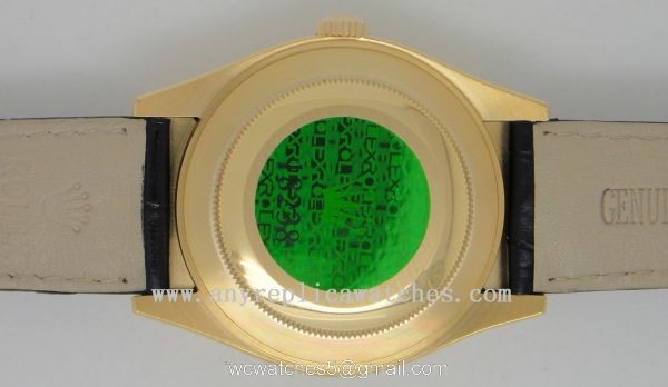 Rolex Replica Datejust Watch GOLD w/ Black Wave Face Black Leather Band 2