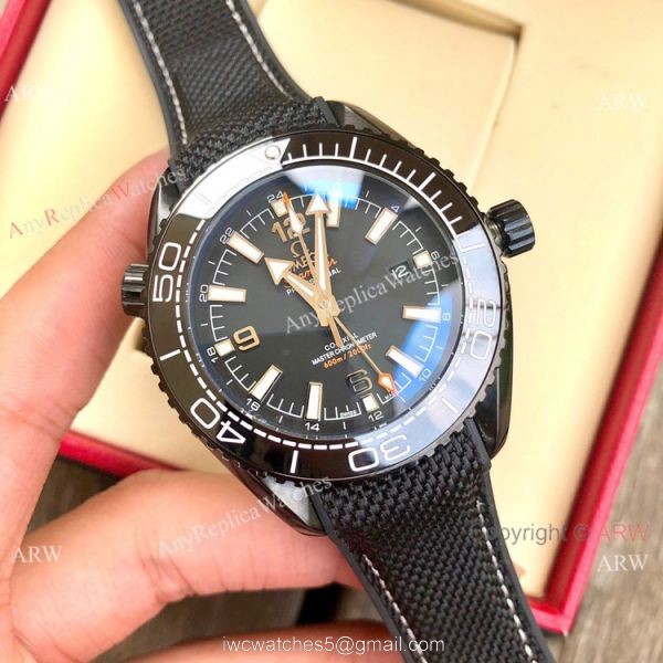 Copy Omega Seamaster Planet Ocean Deep Black GMT Watches Black Dial 2