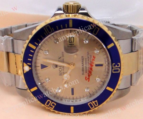 Classic Model Rolex 2-Tone Silver Diamond Face w/Blue Bezel Mens Watch 2
