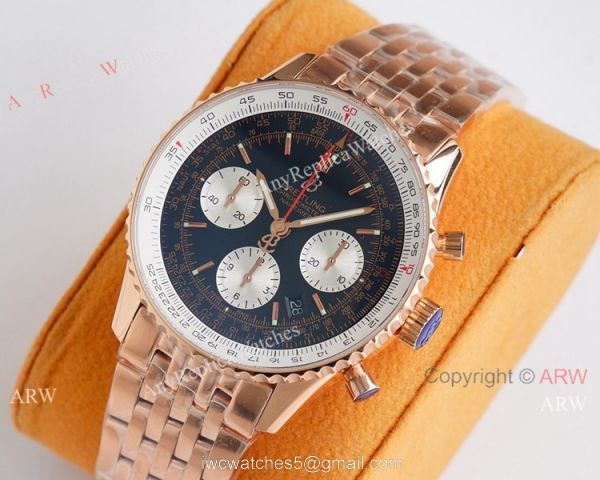 Super Clone Breitling Rose Gold Navitimer 01 Watch Valjoux7750 Movement 2
