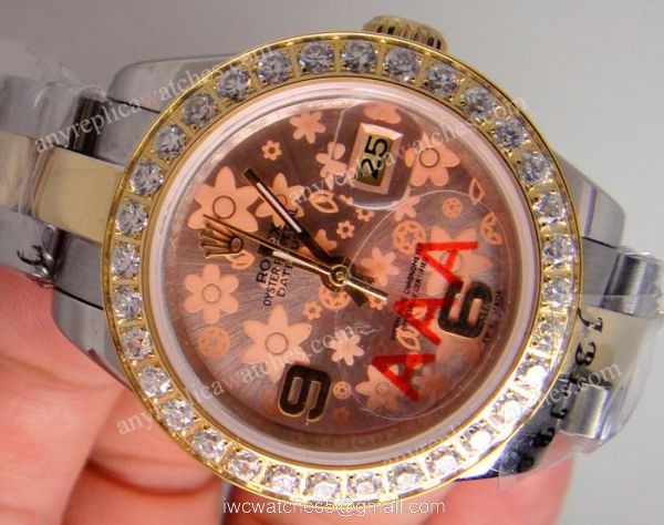 Replica ROLEX Datejust 2-Tone Pink Flower Diamond Ladies Watch 2