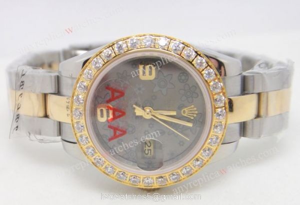 Replica Rolex Lady Datejust 26mm 2-Tone Gray Flower Diamond Watch 2