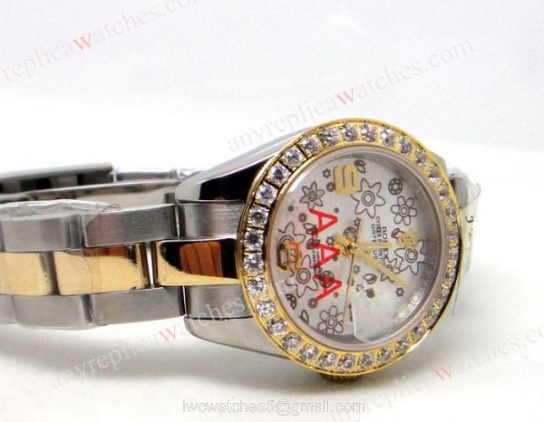 Replica Rolex Diamond Bezel Datejust 2-Tone Silver Flower Ladies Watch 2