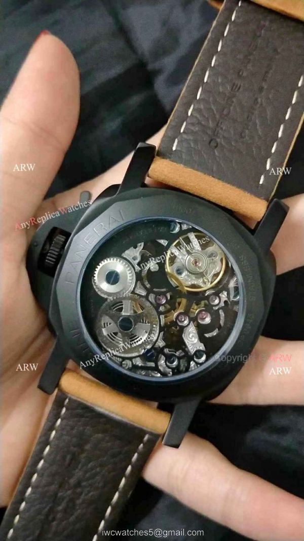 Panerai Radiomir Tourbillon GMT Skeleton PAM348 Watch Black Case Best Copy 2