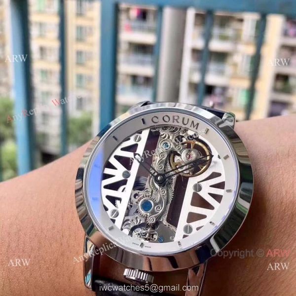Replica Corum Skeleton Golden Bridge SS White Watch AAA Quality 2