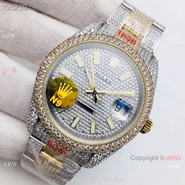Rolex Datejust 2-Tone Iced Out Watch Fake Rolex with Diamond Bezel Men 2
