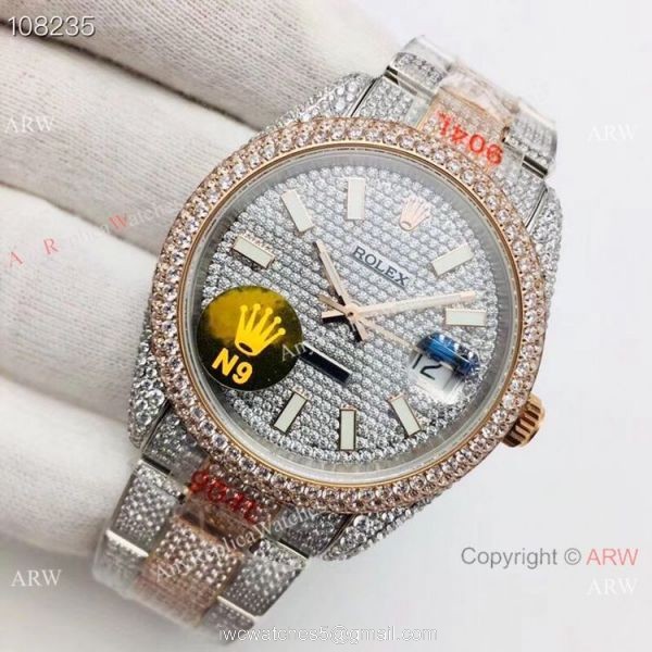 Swiss 2824 Rolex Datejust 41mm Iced Out Watch / Best AAA Replica Watches China 2