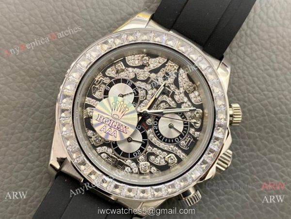 New Rolex Daytona Rubber Strap Replica Watch Stainless Steel Leopard Dial 2