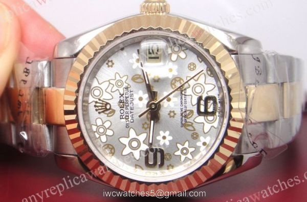Rolex Datejust Fake Watch: Two Tone Silver Flower Face 36mm Mens Watch 2