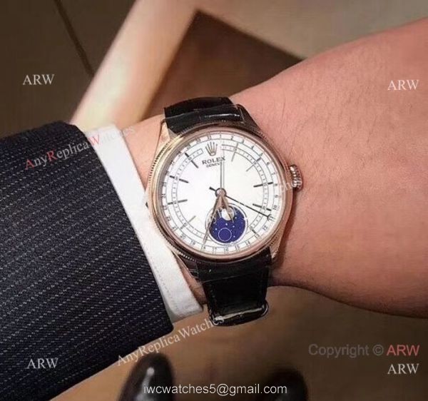 New Upgraded Rolex Cellini Moonphase Replica For Sale Rose Gold White Dial Watches 2