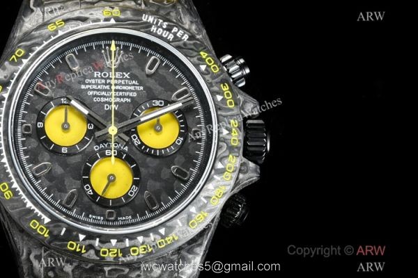 New! TW Factory Rolex Diw Carbon Daytona Swiss 7750 Copy Watch Yellow Fabric Leather Band 2