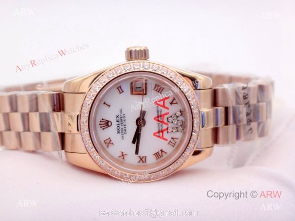 Replica Rolex Diamond Bezel Datejust Rose Gold President Watch 26mm Ladies Replica Rolex 2