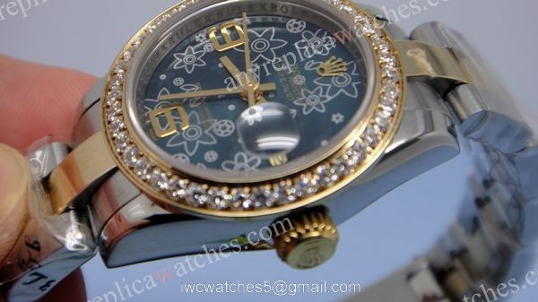 Two Tone Flower Face Diamond Bezel Rolex Replica Watch Datejust Ladies Size 2