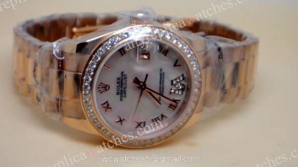 Rose Gold Rolex Diamond Bezel Replica Watch Datejust Ladies Size 2