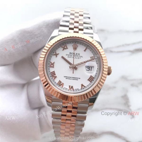 (EW) Replica Rolex Datejust 2 White Roman Dial 2-Tone Rose gold Watch ETA3255 2