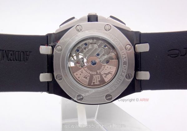 Replica 44mm Audemars Piguet Royal Oak Offshore Black Steel Tourbillon Watch 2