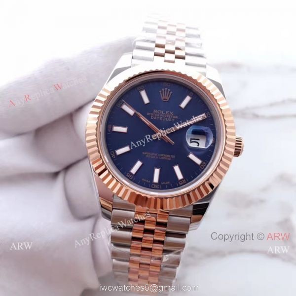 (EW) Blue Dial 2 Tone Rose Gold Rolex Datejust II 41mm ETA3255 Watch 2