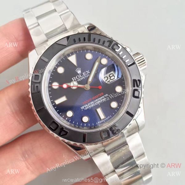 New Replica ROLEX Yacht-Master watch SS Black Bezel Blue Dial 40mm Watch 2