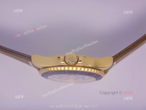 Replica Rolex Yachtmaster Yellow Gold Case Leather Strap Watch 2