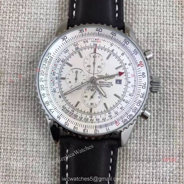 Breitling Navitimer World GMT 46mm Black / Black Leather Stainless Steel Watch 2