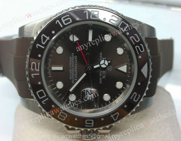 Copy Rolex GMT-Master II Brown Rubber Strap Replica Watch 2