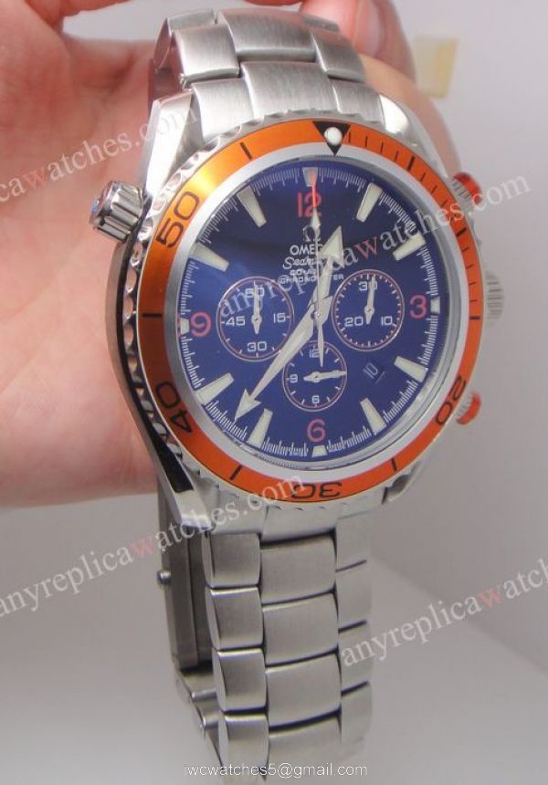 Replica Omega Planet Ocean Seamaster Watch Orange Bezel SS Chronograph Dial 2
