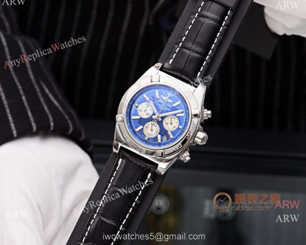 Fake Breitling Chronomat Watches White Dial Black Leather Strap 2