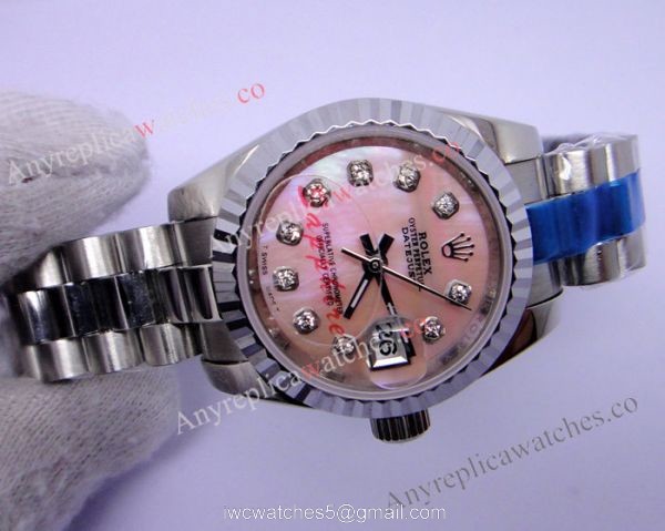 Stainless Steel Rolex Datejust Pink MOP President Band Ladies watch 2