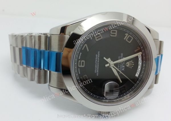 Replica Rolex Day Date II Watch: Stainless Steel 41mm Black Arabic Dial 2