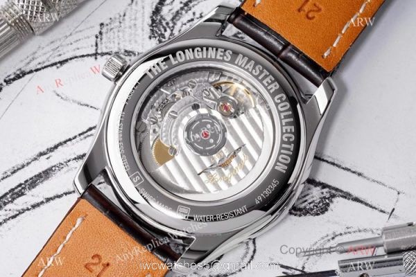 Swiss Grade 1 Longines Master Moon Phase Watch Brown Leather Strap 2